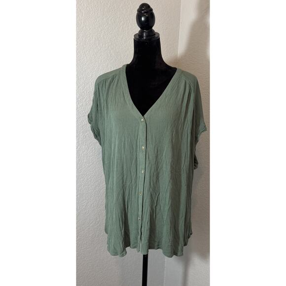 ORVIS Earthy Green Blouse Shirt Tunic Women’s Size XXL Lagenlook Boho Romantic - Picture 1 of 9